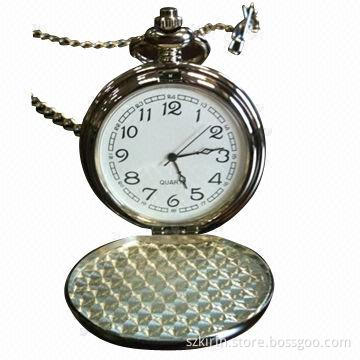 Pocket watch, alloy case with silver plating, Japan quartz movement, with logo printing or engraving